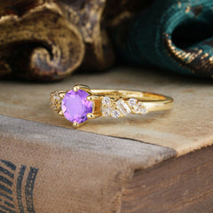 0.8 Carat 6 Prong Round Cut Amethyst Classic Engagement Wedding Ring
