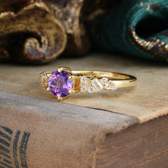 0.8 Carat 6 Prong Round Cut Amethyst Classic Engagement Wedding Ring