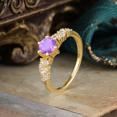 0.8 Carat 6 Prong Round Cut Amethyst Classic Engagement Wedding Ring