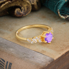 0.8 Carat 6 Prong Round Cut Amethyst Classic Engagement Wedding Ring