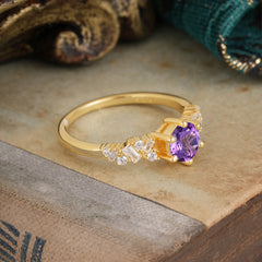 0.8 Carat 6 Prong Round Cut Amethyst Classic Engagement Wedding Ring