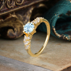 0.8 Carat 6 Prong Round Cut Aquamarine Classic Engagement Wedding Ring