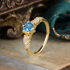 0.8 Carat 6 Prong Round Cut Aquamarine Classic Engagement Wedding Ring