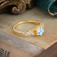 0.8 Carat 6 Prong Round Cut Aquamarine Classic Engagement Wedding Ring