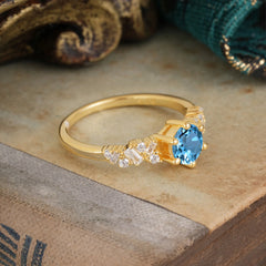 0.8 Carat 6 Prong Round Cut Aquamarine Classic Engagement Wedding Ring