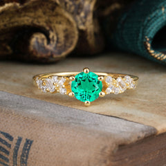 0.8 Carat 6 Prong Round Cut Emerald Classic Engagement Wedding Ring