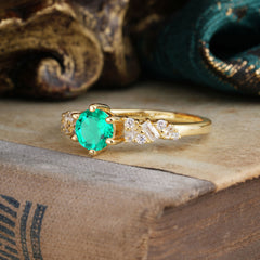 0.8 Carat 6 Prong Round Cut Emerald Classic Engagement Wedding Ring
