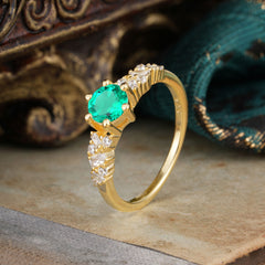 0.8 Carat 6 Prong Round Cut Emerald Classic Engagement Wedding Ring