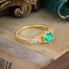 0.8 Carat 6 Prong Round Cut Emerald Classic Engagement Wedding Ring