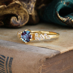 0.8 Carat 6 Prong Round Cut Alexandrite Classic Engagement Wedding Ring