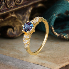 0.8 Carat 6 Prong Round Cut Alexandrite Classic Engagement Wedding Ring