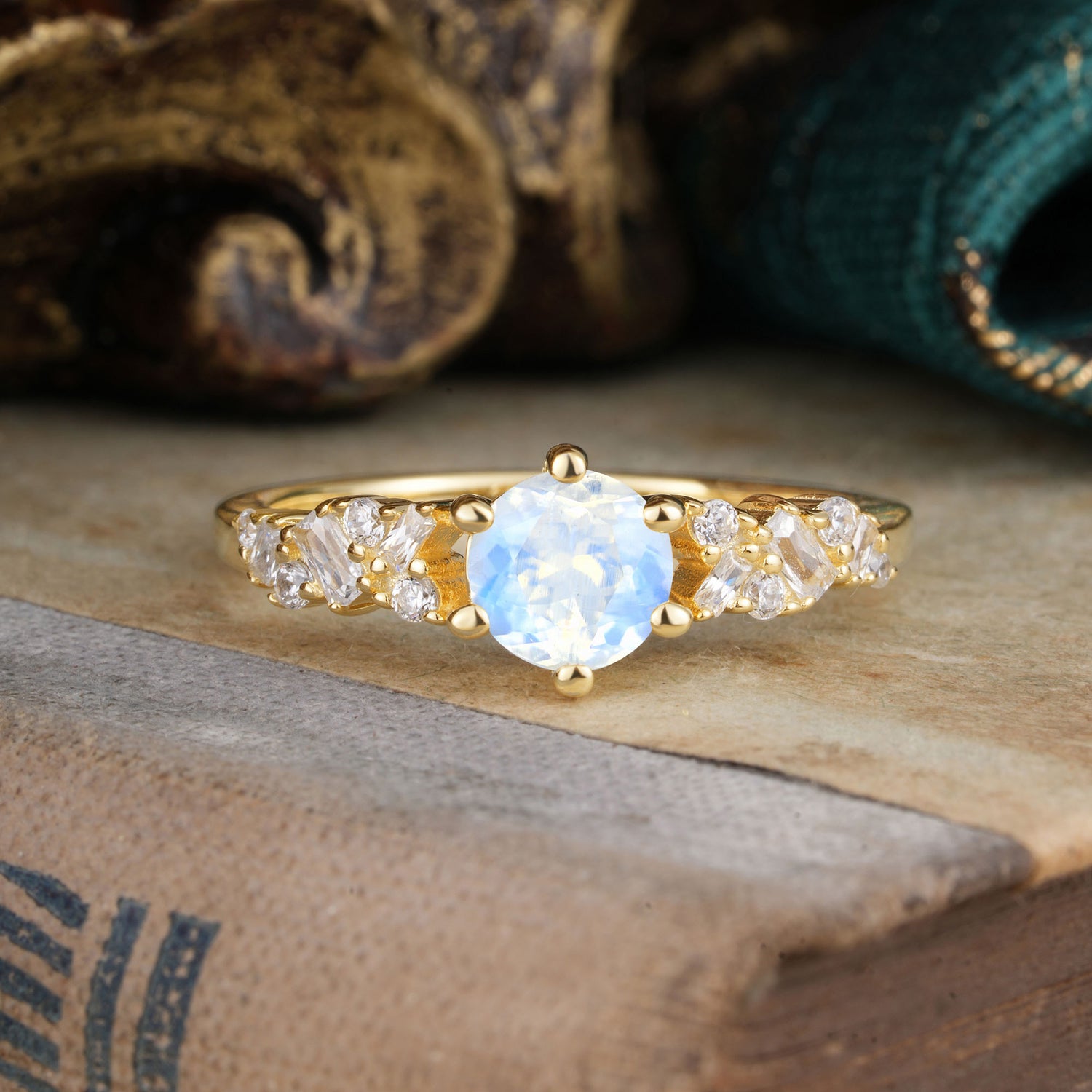 0.8 Carat 6 Prong Round Cut Moonstone Classic Engagement Ring