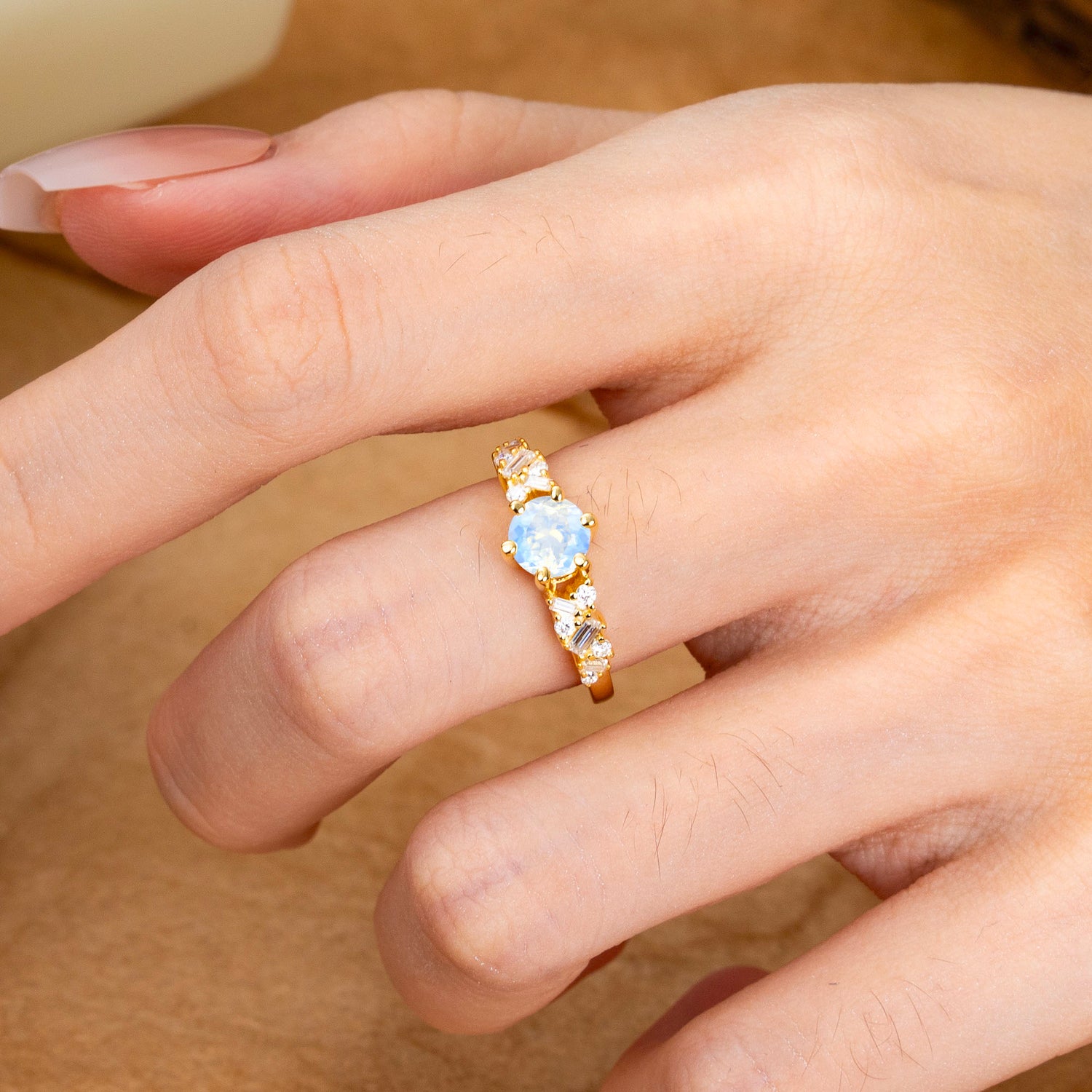 0.8 Carat 6 Prong Round Cut Moonstone Classic Engagement Ring