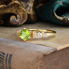 0.8 Carat Round Cut Peridot Classic Engagement Wedding Ring