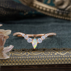 Marquise & Round Cut Opal Curved Wedding Band Stacking Ring