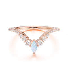 Marquise & Round Cut Opal Curved Wedding Band Stacking Ring