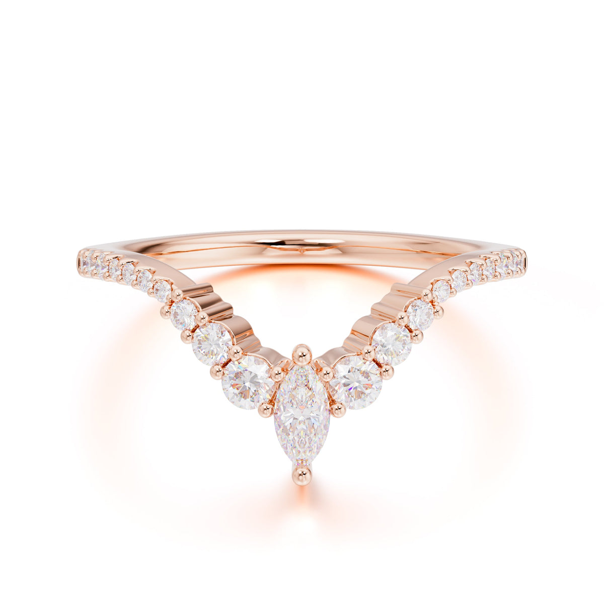 Marquise & Round Cut Moissanite Curved Wedding Band Stacking Ring