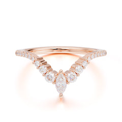 Marquise & Round Cut Moissanite Curved Wedding Band Stacking Ring