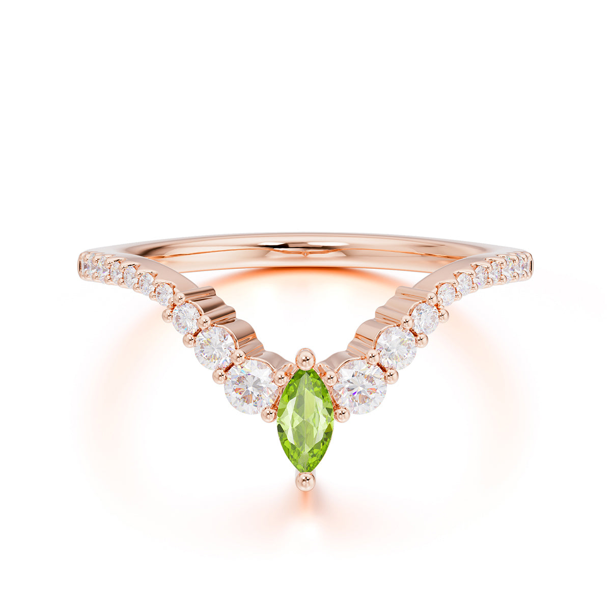 Marquise & Round Cut Peridot Curved Wedding Band Stacking Ring