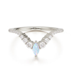 Marquise & Round Cut Opal Curved Wedding Band Stacking Ring