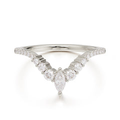 Marquise & Round Cut Moissanite Curved Wedding Band Stacking Ring