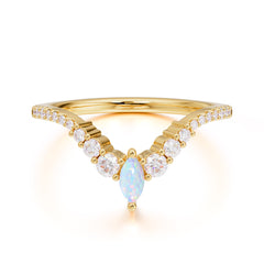 Marquise & Round Cut Opal Curved Wedding Band Stacking Ring