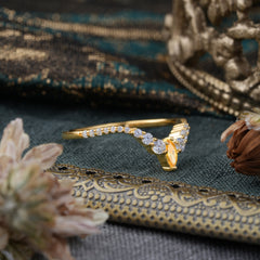 2 Prong Marquise & Round Cut Citrine Curved Wedding Band Stacking Ring