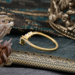 2 Prong Marquise & Round Cut Citrine Curved Wedding Band Stacking Ring