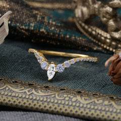 2 Prong Marquise & Round Cut Lab Diamond Curved Wedding Band Stacking Ring