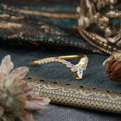 2 Prong Marquise & Round Cut Lab Diamond Curved Wedding Band Stacking Ring