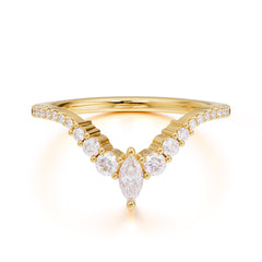 Marquise & Round Cut Moissanite Curved Wedding Band Stacking Ring