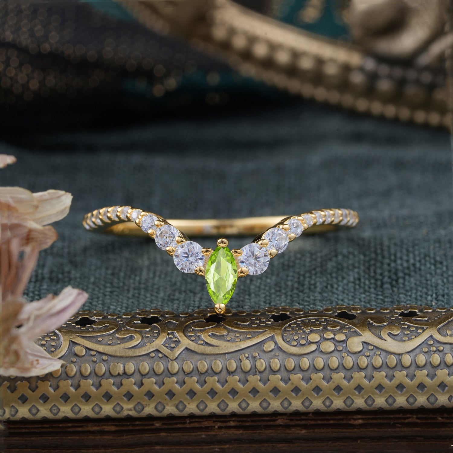 Marquise & Round Cut Peridot Curved Wedding Band