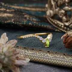 Marquise & Round Cut Peridot Curved Wedding Band Stacking Ring