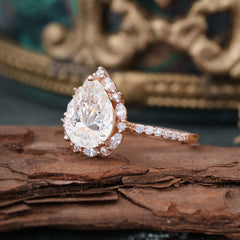 3 Carat Pear Cut Vintage White 3 Prong Moissanite Ring Pave Engagement Ring