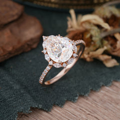 3 Carat Pear Cut Vintage White 3 Prong Moissanite Ring Pave Engagement Ring