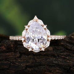 3 Carat Pear Cut Vintage White Moissanite Ring Pave Engagement Ring