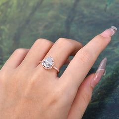3 Carat Pear Cut Vintage White Moissanite Ring Pave Engagement Ring