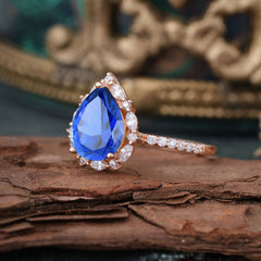 3 Carat Pear Cut Vintage White 3 Prong Sapphire Ring Pave Engagement Ring