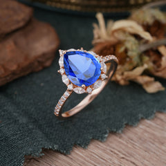 3 Carat Pear Cut Vintage White 3 Prong Sapphire Ring Pave Engagement Ring