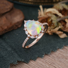 Vintage Lab Grown Opal Engagement Ring | 3ct Pear Cut with Opal Pave Setting