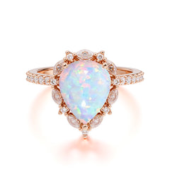 3 Carat Pear Cut Vintage White Opal Ring Pave Engagement Ring