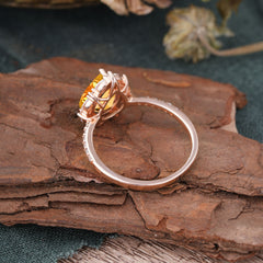 3 Carat Pear Cut Vintage 3 Prong Citrine Ring Pave Engagement Ring