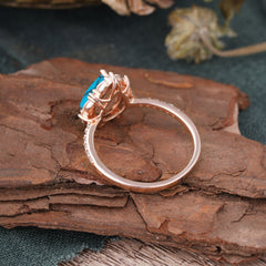 3 Carat Pear Cut Vintage 3 Prong Turquoise Ring Pave Engagement Ring