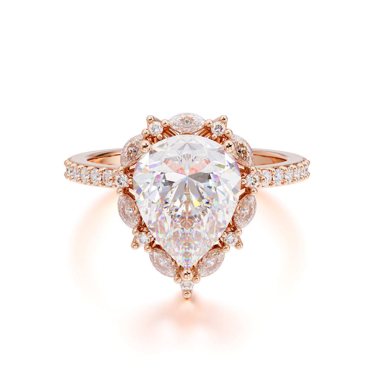 3 Carat Pear Cut Vintage White Moissanite Ring Pave Engagement Ring