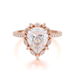 3 Carat Pear Cut Vintage White Moissanite Ring Pave Engagement Ring