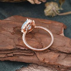 3 Carat Pear Cut Vintage 3 Prong Aquamarine Ring Pave Engagement Ring
