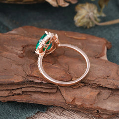 3 Carat Pear Cut Vintage 3 Prong Emerald Ring Pave Engagement Ring