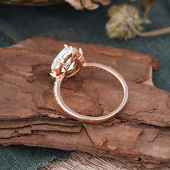 3 Carat Pear Cut Vintage White 3 Prong Moonstone Ring Pave Engagement Ring