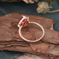3 Carat Pear Cut Vintage Red 3 Prong Ruby Ring Pave Engagement Ring