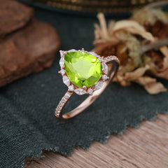 3 Carat Pear Cut Vintage Peridot Ring Pave Engagement Ring